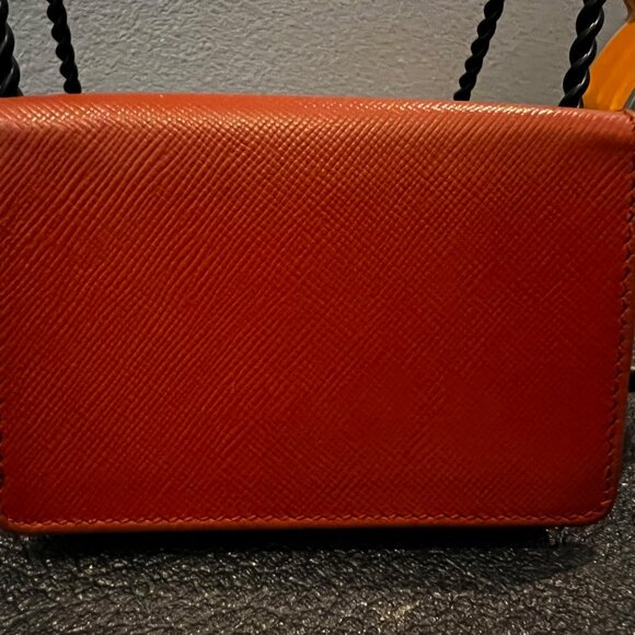 Prada Saffiano Leather Card Holder Wallet on Chain Brown Gold Logo Made in Italy - Picture 4 of 8